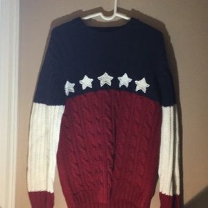 Red white and blue Cable knit sweater
